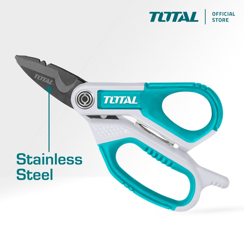 TOTAL ELECTRICIAN'S SCISSORS WITH WIRE STRIPPER 19 + 23 AWG & TITANIUM PLATED STAINLESS STEEL (7") THES051708