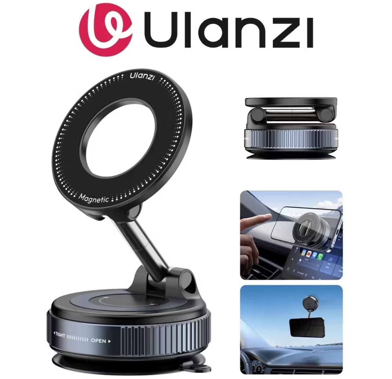 Ulanzi SK-25 MagMount Vacuum Suction Cup Magnetic Phone Holder Car Dashboard Window Mount for Mobile Smartphone