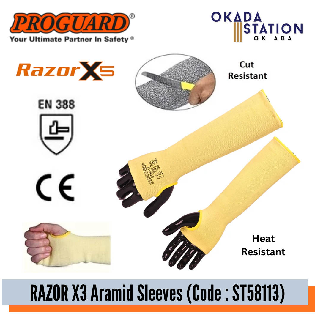 PROGUARD - RAZOR X3 CUT RESISTANT & HEAT RESISTANT ARM SLEEVES / RAZOR X3 ARAMID SLEEVES / GENERAL ARM SLEEVES / GLASS INDUSTRY ARM PROTECTION / CONSTRUCTION SLEEVES / ELECTRICAL WORK SLEEVES / ARM PROTECTION / SLEEVES / ST58113