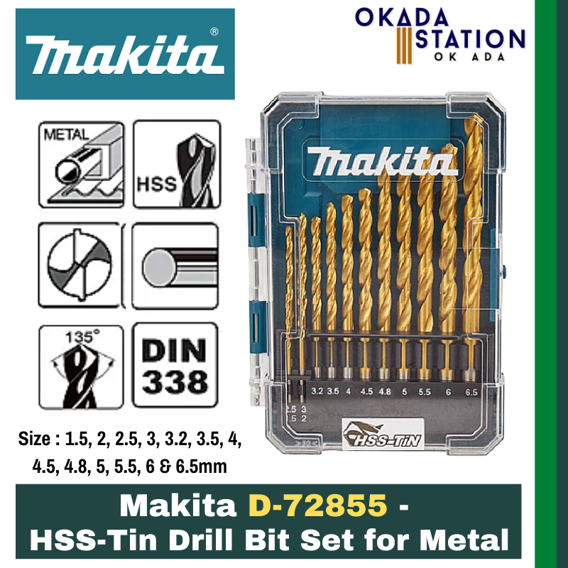 Makita D-72855 - HSS-Tin Drill Bit Set for Metal (13pcs) / Drill Bit Set / HSS-TIN Drill Bit / Drill Bit / Drill Bit For Metal / Power Tool Accessories