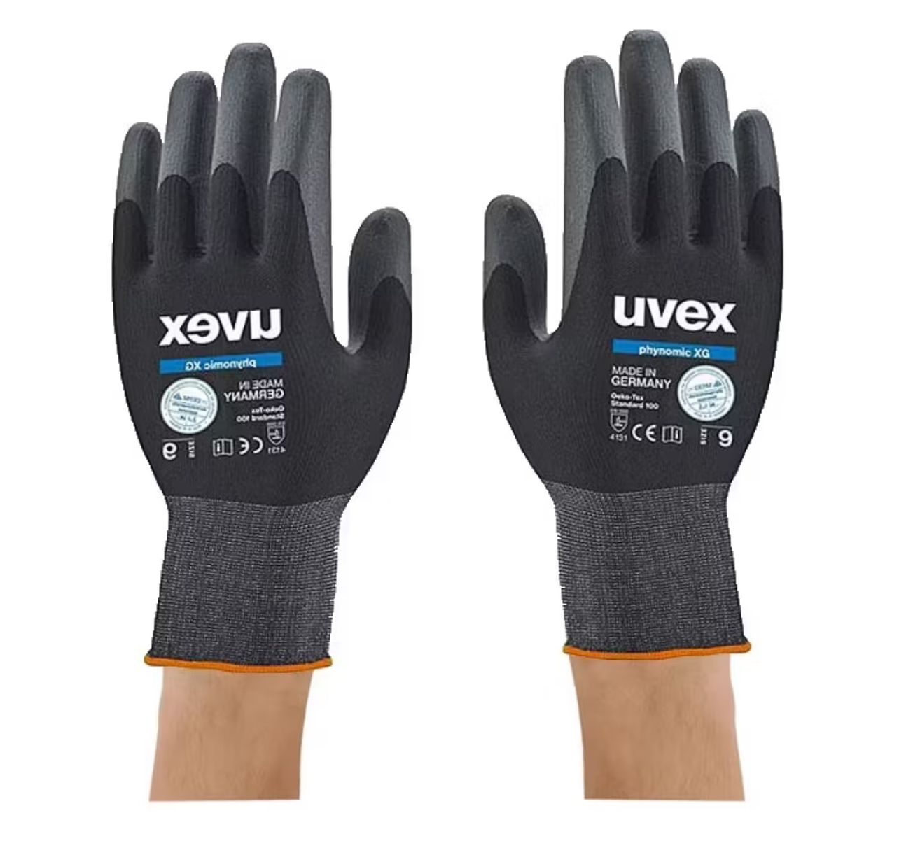 UVEX Phynomic XG Reusable Safety Gloves, Black / Grey, Suitable for Damp and Oily Work Environments