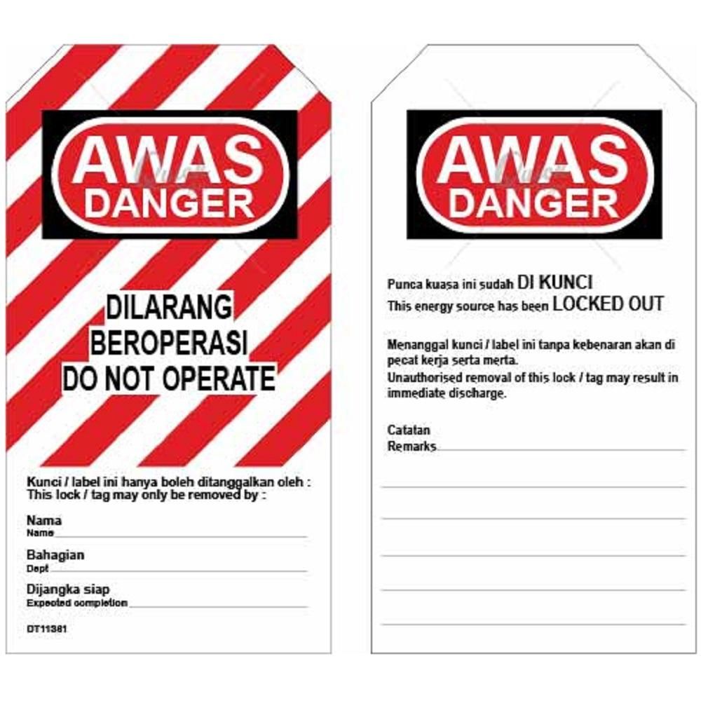 SAFETYWARE LOCKOUT TAG – DO NOT OPERATE@DILARANG BEROPERASI (FRONT) / THIS ENERGY SOURCE HAS BEEN LOCKOUT OUT (BACK) _2SIDE PRINTING_DT0022B1
