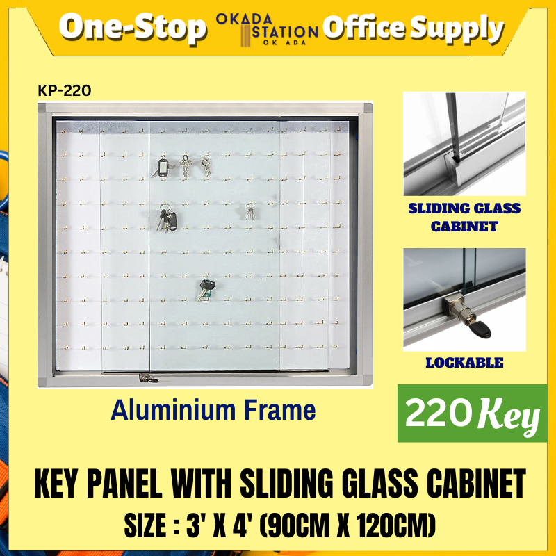 KEY PANEL WITH SLIDING GLASS CABINET KP-220 KEY PANEL WITH SLIDING GLASS CABINET (ALUMINIUM FRAME) - 3' X 4' / KEY PANEL / PANEL / KEY CABINET / KEY PANEL WITH ALUMINIUM FRAME / SLIDING GLASS CABINET KEY PANEL / 220 KEY