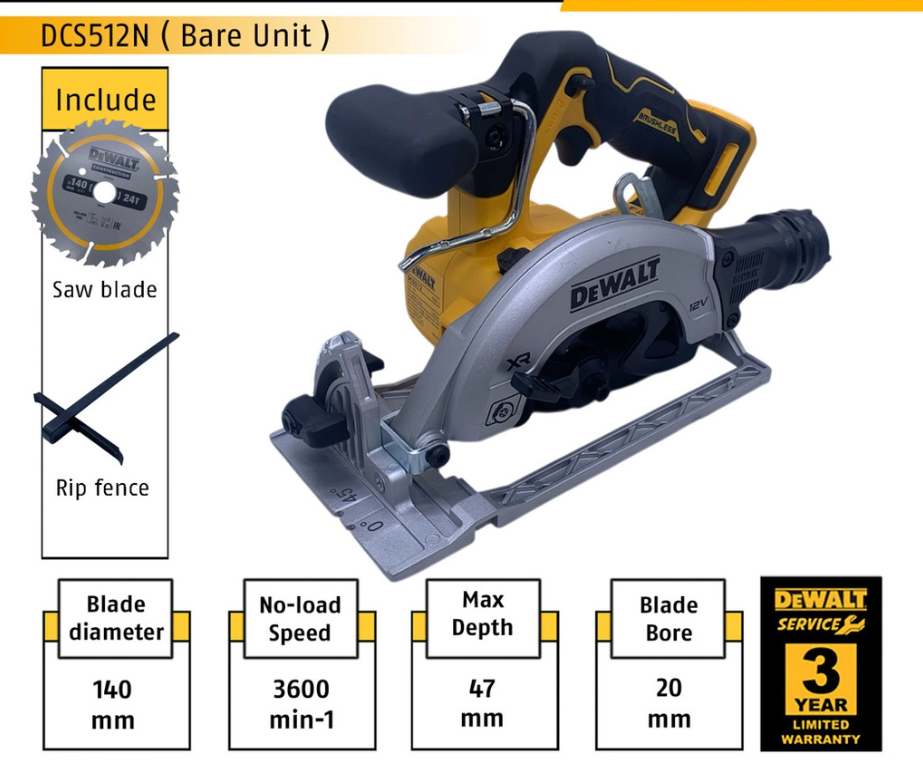 DEWALT DCS512N-XJ 10.8/12V 140MM ( 5 3/8" ) BRUSHLESS CORDLESS CIRCULAR SAW DCS512N ( BARE UNIT )