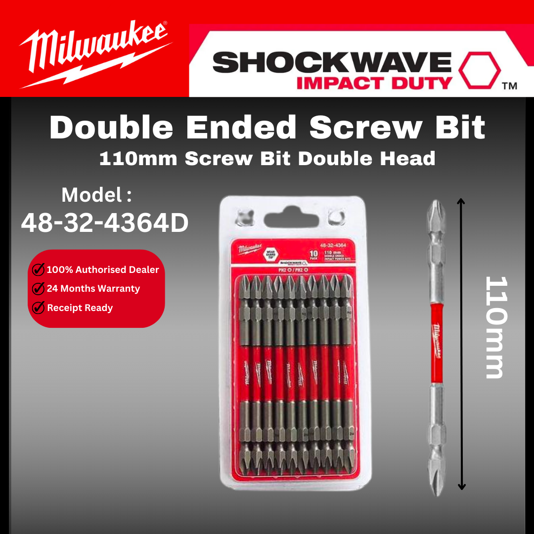 Milwaukee Screw Bit Set 110mm / 48-32-4364D / Double Ended Screw Bit / PH2 Bits