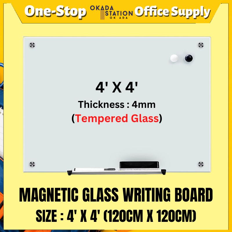 MAGNETIC GLASS BOARD MGB-44 MAGNETIC GLASS BOARD 4' X 4' / GLASS WRITING PANEL / TEMPERED GLASS BOARD / TEMPERED GLASS PANEL / GLASS WRTING BOARD / MAGNETIC GLASS WRITING BOARD / GLASS BOARD