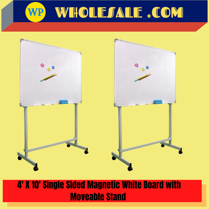 4' x 10' MAGNETIC WHITE BOARD WITH Moveable Stand Magnetic White Board With Moveable Stand / 4' x 10' / Whiteboard / Magnetic / Aluminium Frame