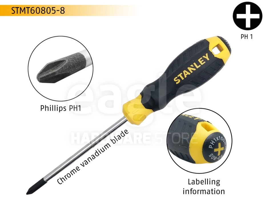 STANLEY STMT60805-8 PH.1 X 100MM PHILLIPS CUSHION GRIP SCREWDRIVERS