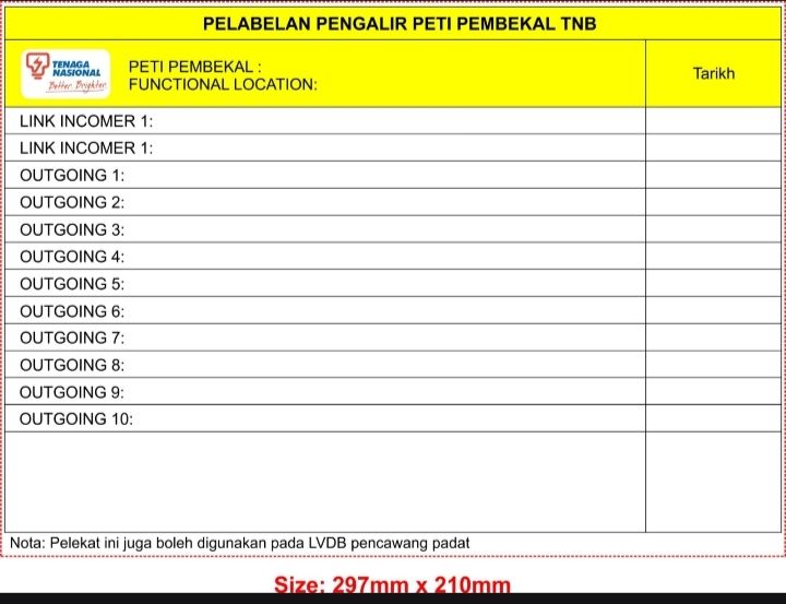 QP TNB OCHA STICKER PELEKAT PERTAMA PERLABELAN PETI BESI 310 MM X 210 MM