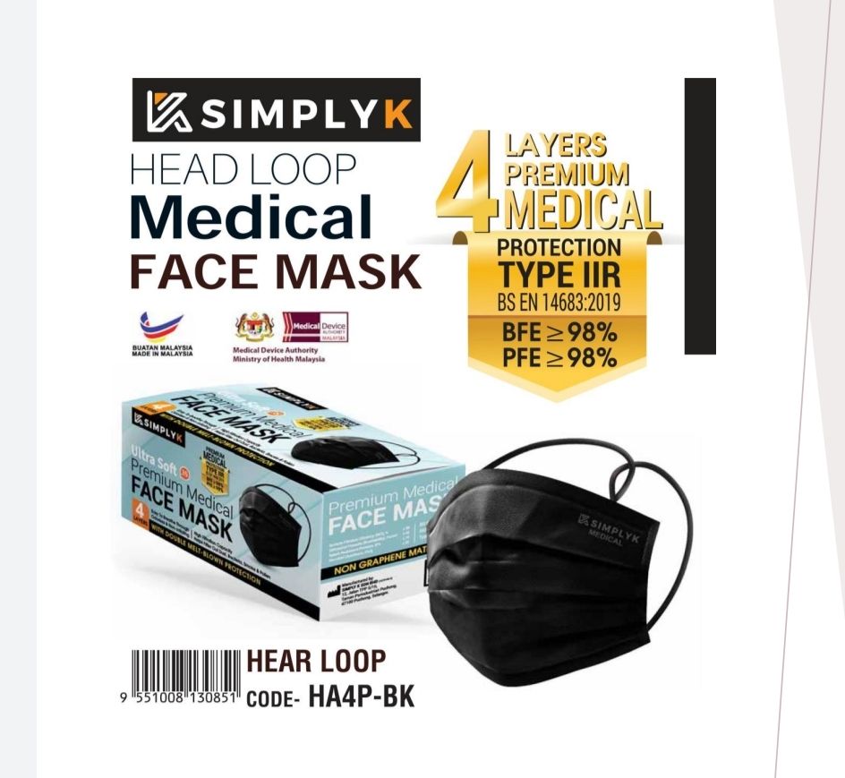 Simplyk Face mask 4ply medical headloop