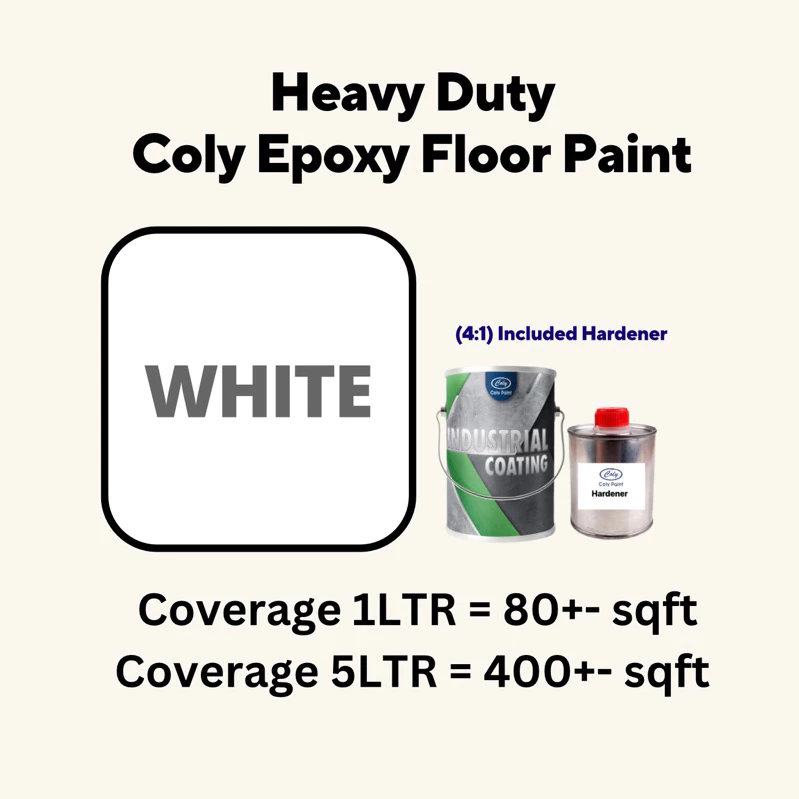Coly 5l Coly Epoxy Floor Paint Gloss White Heavy Duty & Waterproof Coating [Hardener Included]