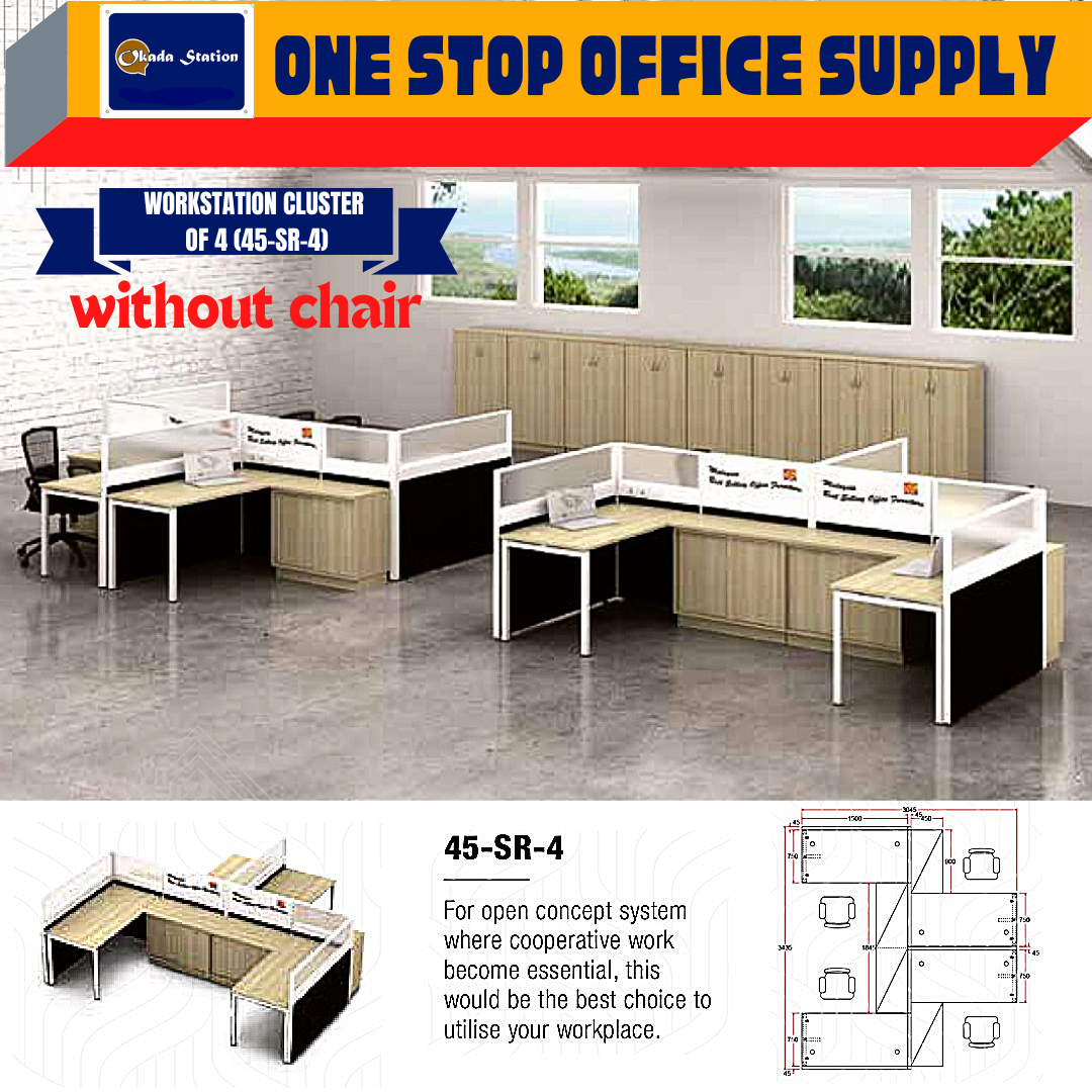 VS WORKSTATION SET CLUSTER OF 4 (WITHOUT CHAIR) -( 45-SR-4 ) / WORKSTATION / 45-SYSTEM / CLUSTER OF 4 / 45-SR-4 / TABLE TOP PANEL / OFFICE TABLE / 4 SEAT / OFFICE TABLE WITH PARTITION