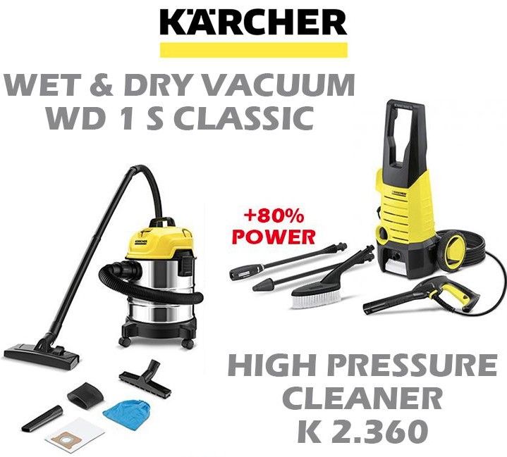 KARCHER VACUUM CLEANER WD 1S CLASSIC + HIGH PRESSURE CLEANER K 2.360