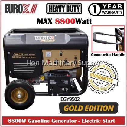 EURO Petrol Generatol Model EGY9502 EURO Petrol Model EGY9502 Generator 8800W With Wheels & Electric Start - Super Heavy Duty - 1 Year Local Warranty -