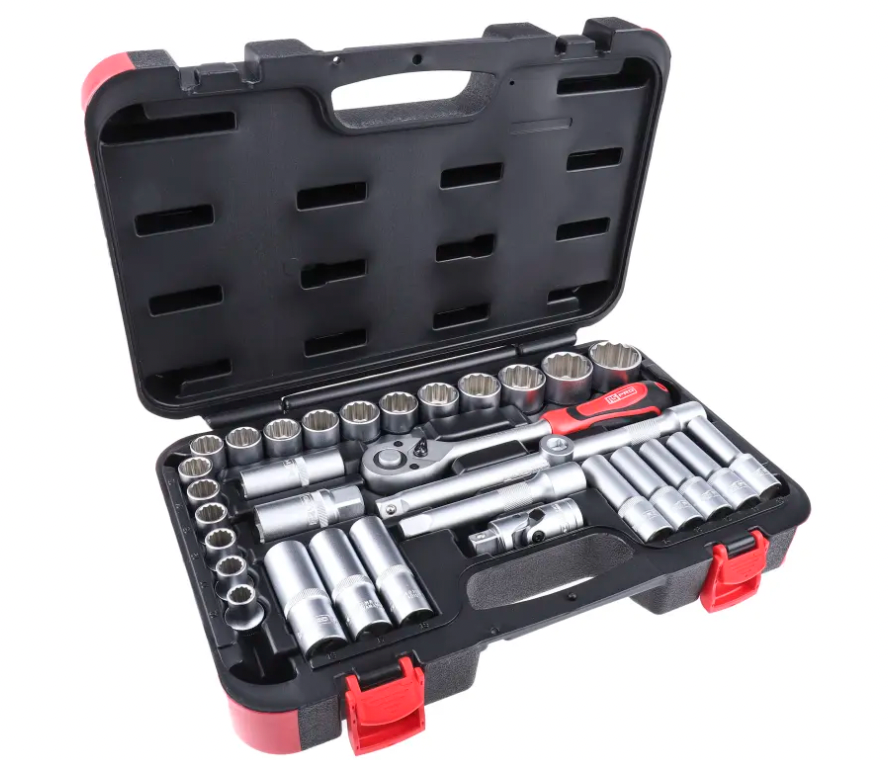 RS PRO 32-Piece Metric 1/2 in Deep Socket/Standard Socket Set with Ratchet, 6 point; 12 point