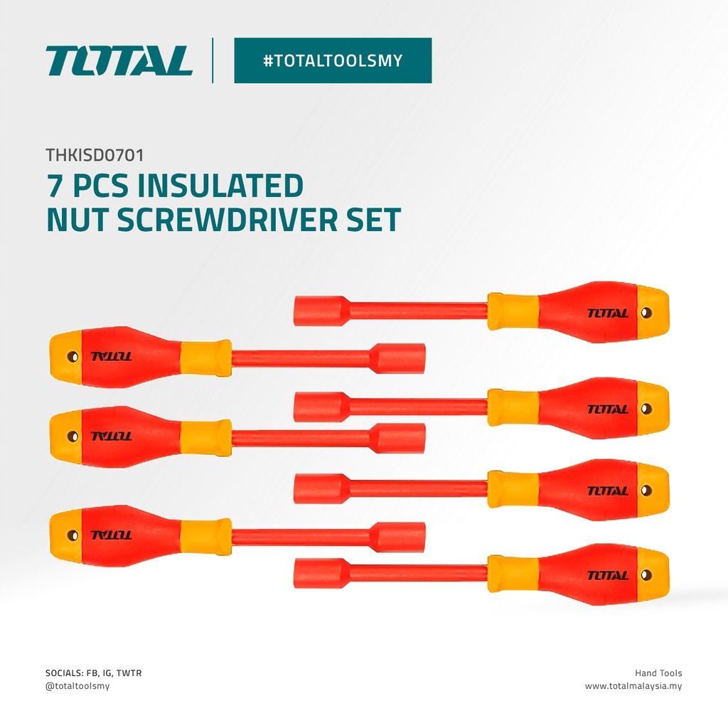 TOTAL INSULATED NUT SCREWDRIVER SET (7 PCS) THKISD0701 (VDE Approved Certifications)