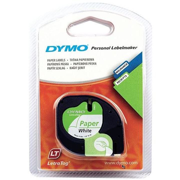 DYMO LETRATAG PAPER TAPE 12MM X 4M - WHITE