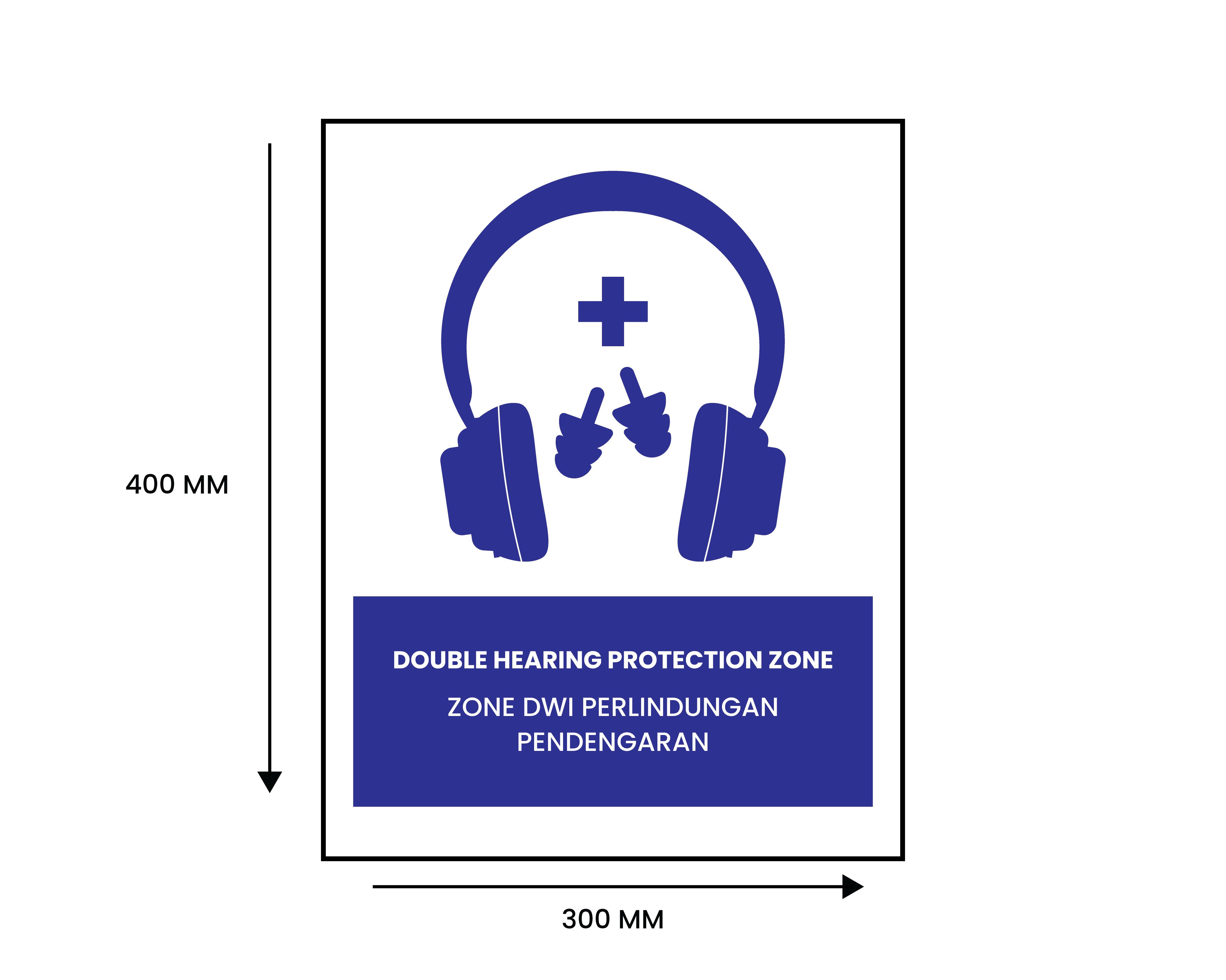 OEM Double Hearing Protection Zone Acrylic Signage (400mm X 300mm)