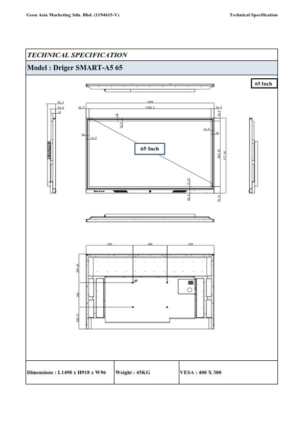 Driger *Driger Smart-A5 65 Interactive Flat Panel Display