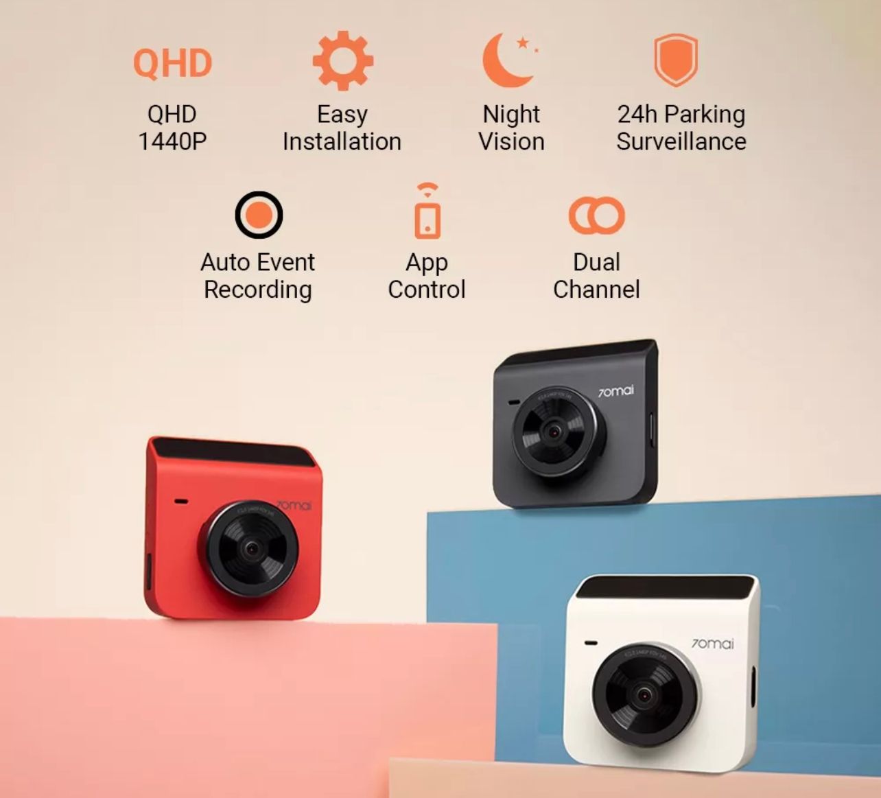 70mai Dash Cam Car Recorder Night Vision Rear Dash Cam QHD 1440P