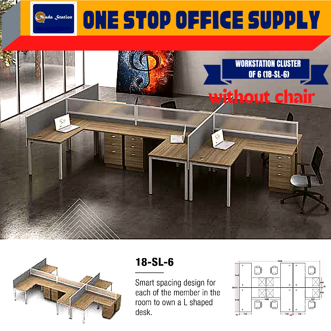 VS WORKSTATION SET CLUSTER OF 6 (WITHOUT CHAIR) -( 18-SL-6 ) / WORKSTATION / 18-SYSTEM / CLUSTER OF 6 / 18-SL-6 / TABLE TOP PANEL / OFFICE TABLE / 6 SEAT / OFFICE TABLE WITH PARTITION