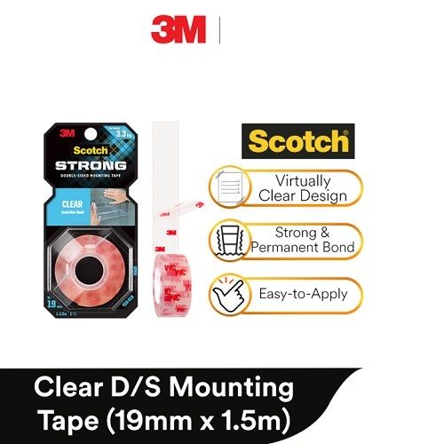 3M SCOTCH CLEAR DOUBLE SIDED MOUNTING TAPE PERMANENT 19mm X 2m 410-S19