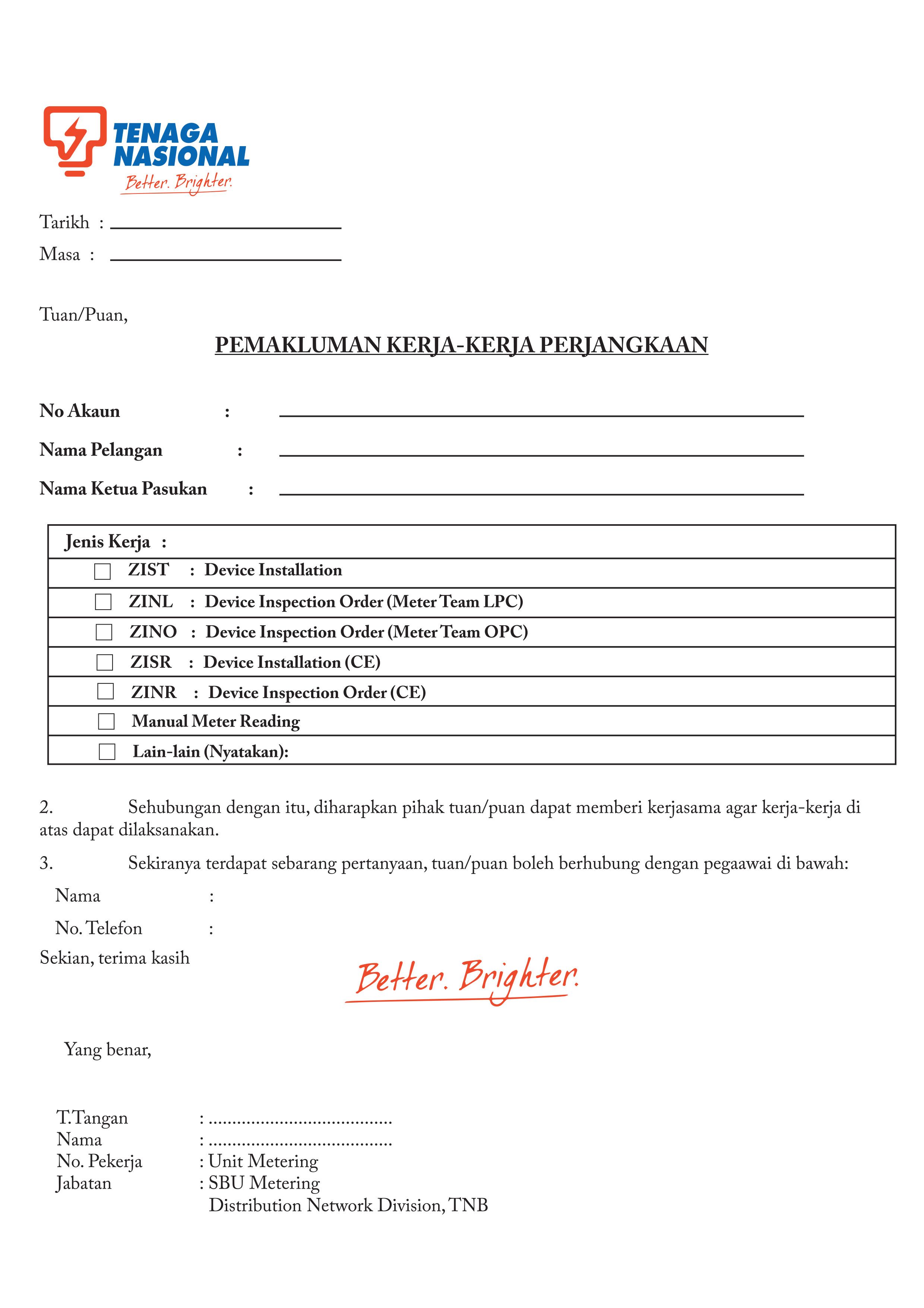 QS Borang Pemakluman Kerja-Kerja Perjangkaan