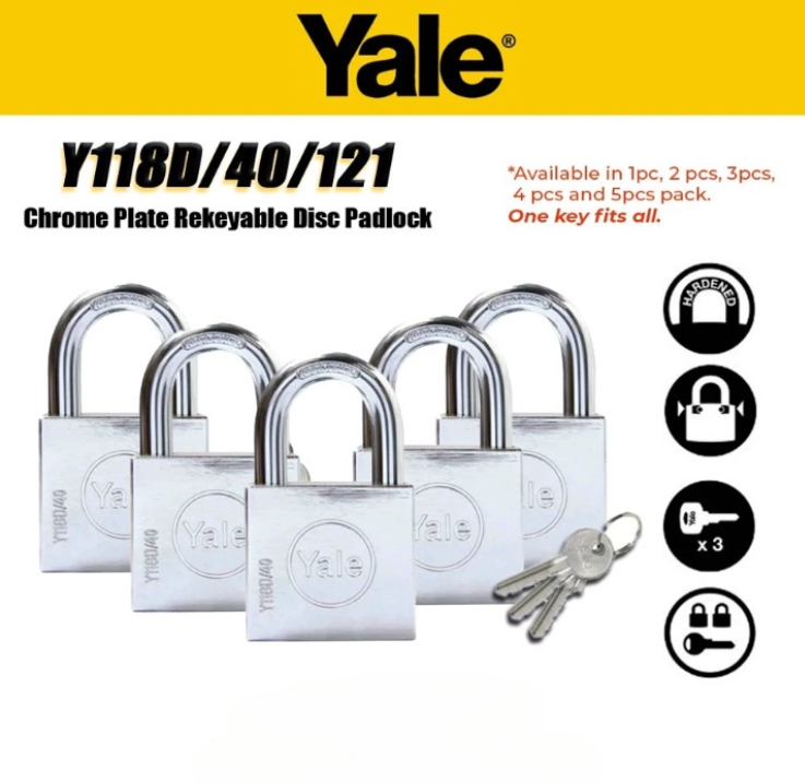 YALE CHROME PLATE REKEYABLE DISC PADLOCK SYSTEM WITH KEYS (Y118D/40/121)