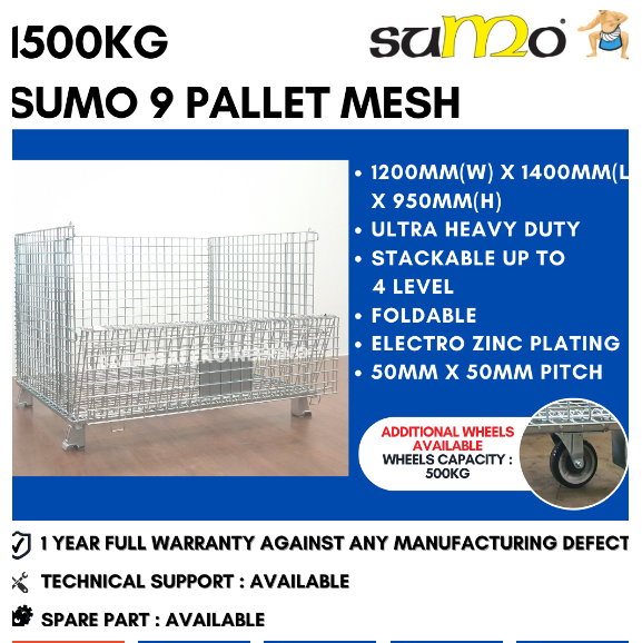 SUMO 9 (1500KG) PALLET MESH CONTAINER FOLDABLE STACKABLE PALLET CAGE | HEAVY DUTY | LOCAL MANUFACTURER | 1 YEAR WARRANTY