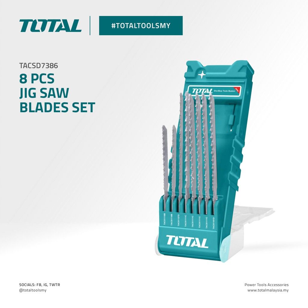 TOTAL JIG SAW BLADES SET FOR WOOD ALUMINIUM AND METAL (8 PCS) TACSD7386