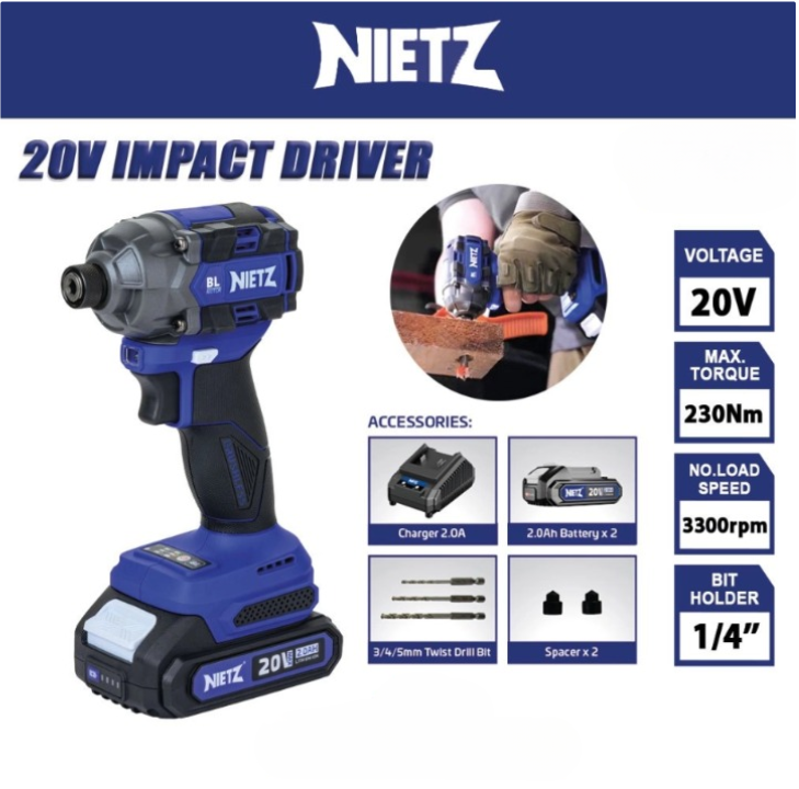 NIETZ NZ20-W230A 20V BRUSHLESS CORDLESS IMPACT ELECTRIC DRIVER 230NM