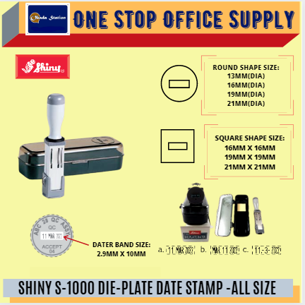 SHINY S-1000 DIE-PLATE DATE STAMP(PLASTIC CASE) -ALL SIZE /Shiny /S-1000 /Die-Plate Date Stamp /Chop /Stamp /Plastic Case /Date Stamp