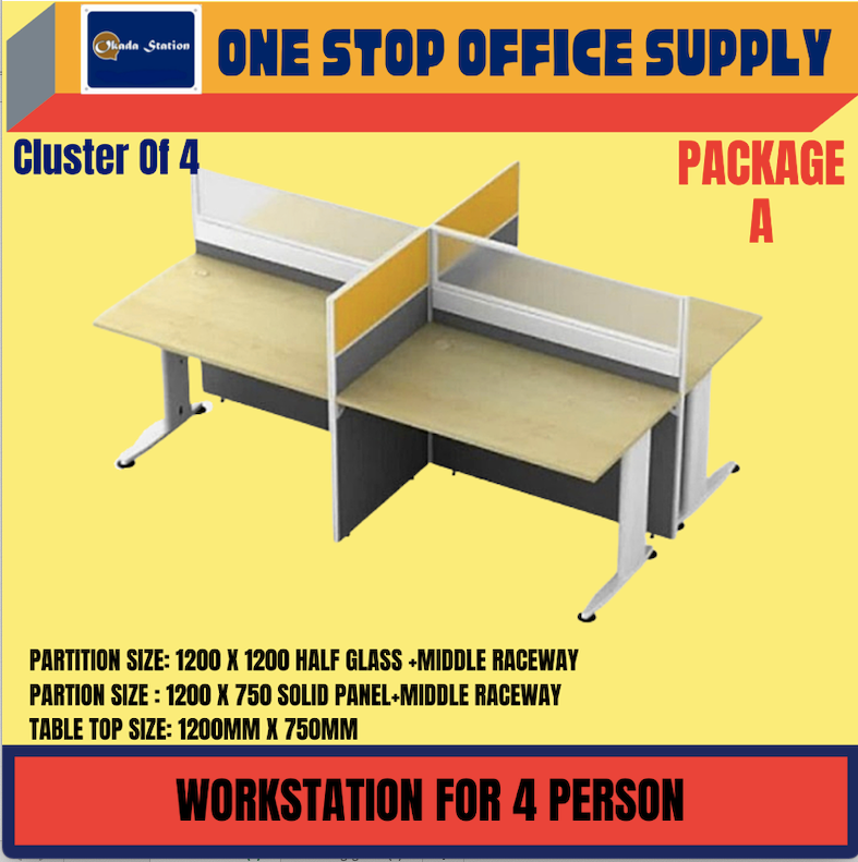 VS WORKSTATION FOR 4 PERSONS / CUSTER OF 4 / WORKSTATION / OFFICE TABLE / OFFICE FURNITURE / 4 SEAT / WORKSTATION FOR 4 PERSONS