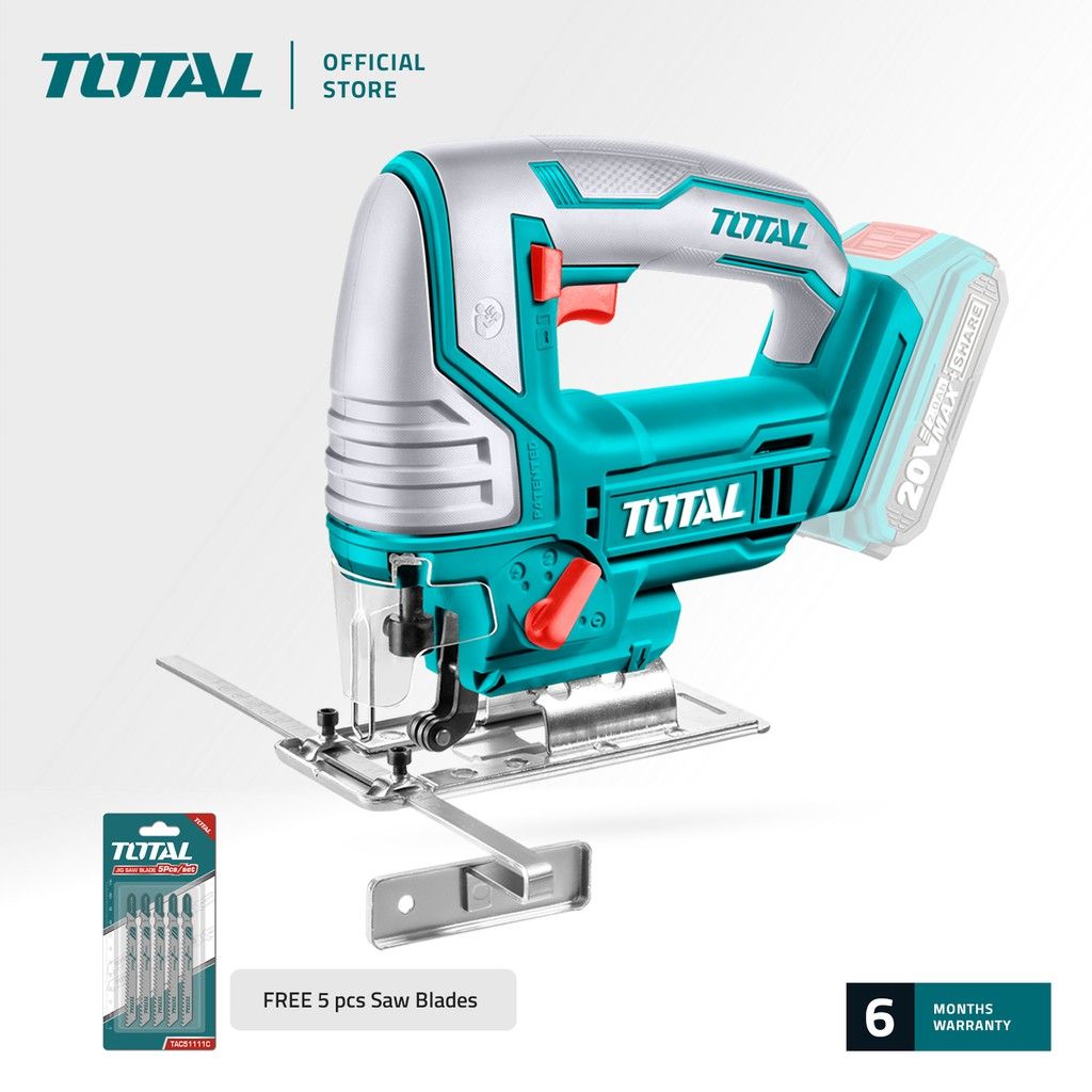 TOTAL TJSLI8501 LI-ION JIG SAW (FREE 5 PCS JIG SAW BLADES. THIS JIG SAW HAS 4-STAGE PENDULUM ACTION (0-1-2-3) AND IS ABLE TO CUT A BEVEL UP TO 45 DEGREE.)