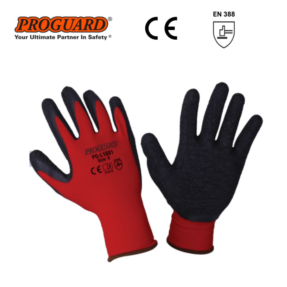 PROGUARD Red Nylon Shell Black Latex Glove