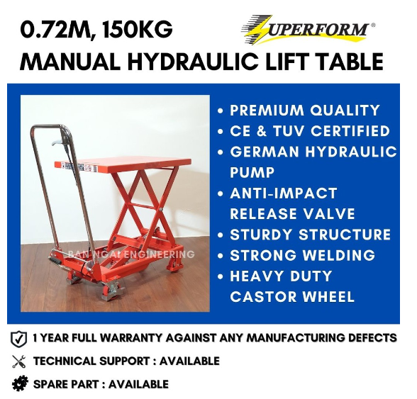 SUPERFORM 150 KG HYDRAULIC TABLE TRUCK MULTI-FUNCTION STEEL LIFT TABLE MANUAL LIFT TABLE SCISSOR LIFT TABLE HEAVY DUTY