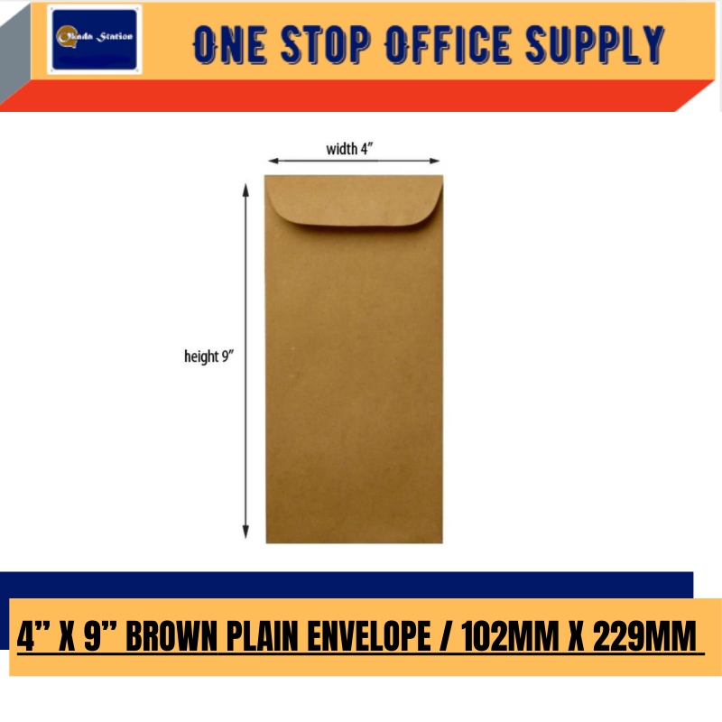 OKADA 4” X 9” BROWN PLAIN ENVELOPE / 102MM X 229MM