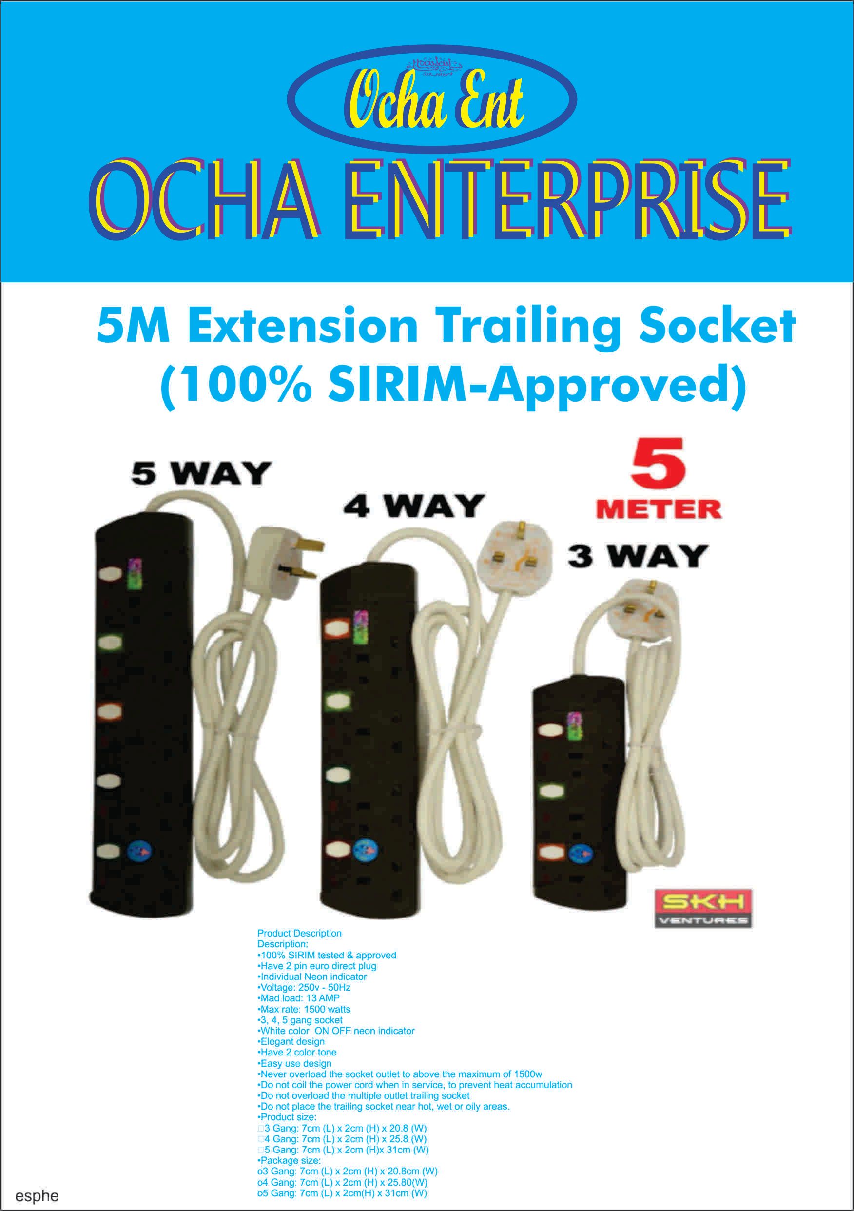 2M-5M Extension Trailing Socket (100% SIRIM-Approved) 2M -5M Extension Trailing Socket (100% SIRIM-Approved)