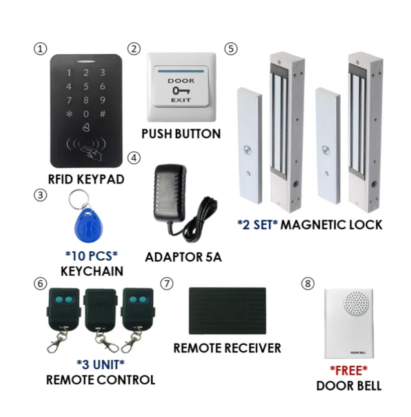 New Double Door RFID D99 / KM99 Door Access Control System With Electric 280KG (600lbs) Magnetic Lock *Set*
