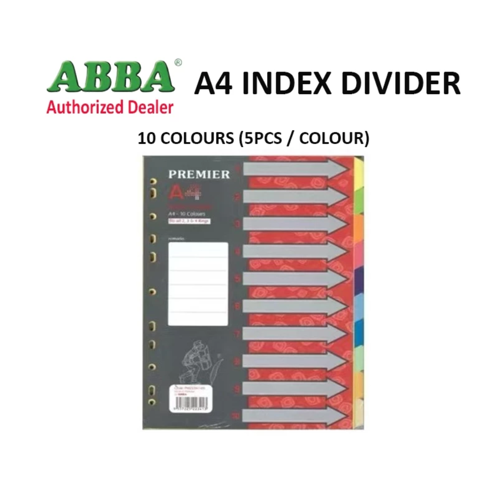 Premier A4 Paper Index Divider 10 Color – Multi Tabs File Organizer / Folder Separator
