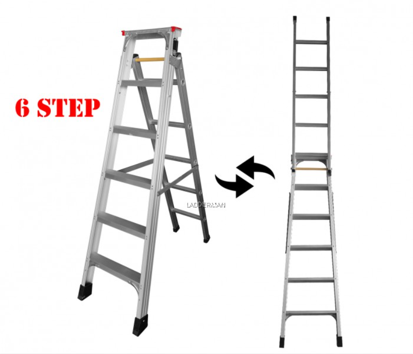 2-IN-1 DUAL USE MULTIPURPOSE 6 STEP 3.2M FOLDABLE ALUMINIUM LADDER - DM06S