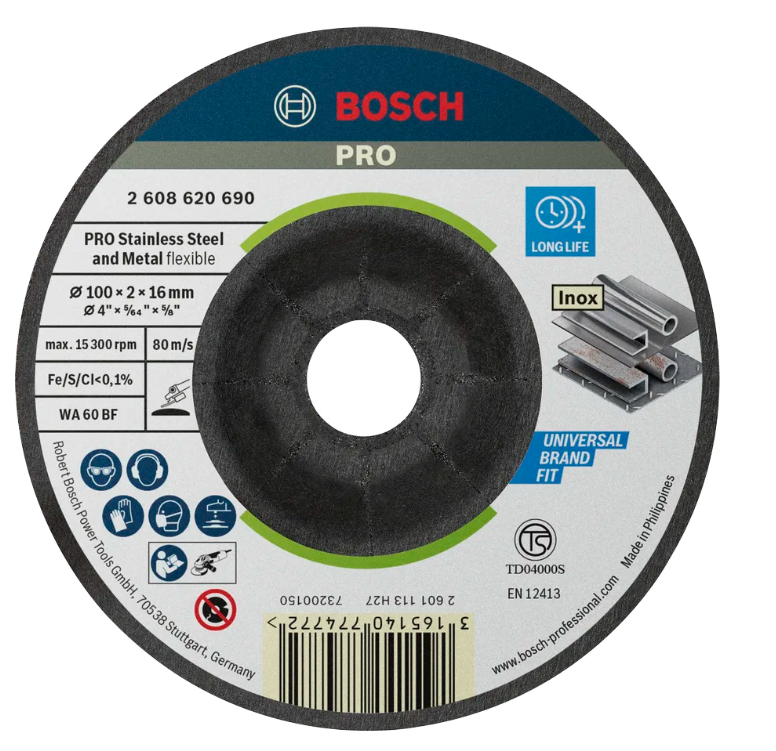 BOSCH PRO SEMI-FLEXIBLE GRINDING DISC (100 X 2 X 16 MM) (2608620690)