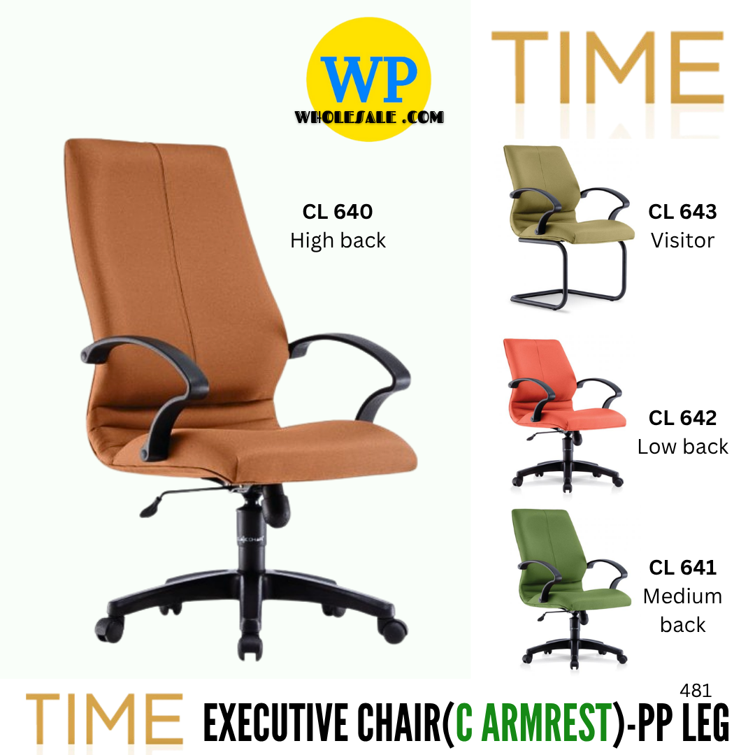 CLASSIC CHAIR TIME ERGONOMIC OFFICE CHAIR (ARMREST C) - ALL SIZE / EXECUTIVE SERIES / OFFICE CONFERENCE CHAIR / OFFICE SWIVEL CHAIR / ERGONOMIC CHAIR / EXECUTIVE CHAIR / DIRECTOR CHAIR / CEO CHAIR / OFFICE CHAIR / PP BASE / FABRIC / PU LEATHER / TIME