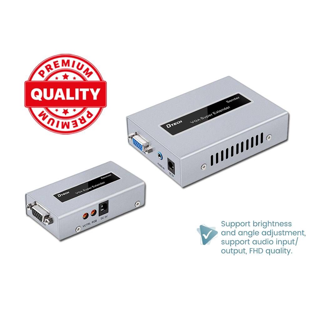 Dtech HIGH QUALITY LONG DISTANCE 100M CAT5E/6 SENDER AND RECEIVER VGA SUPER EXTENDER WITH AUDIO