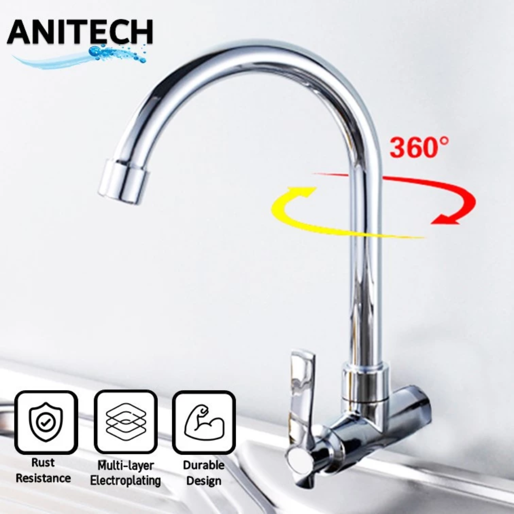 ANITECH Kitchen Faucet Wall Mounted Basin Sink Tap Plated Water Tap - 422