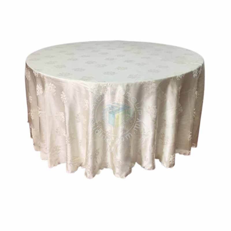Alas Meja Bulat Banquet Damask 10 Kerusi Round Table Cloth for Wedding Event Dining With Embroidery Name