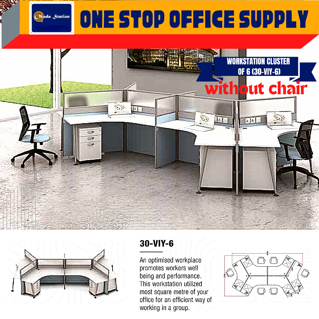 VS WORKSTATION SET CLUSTER OF 6 (WITHOUT CHAIR) -( 30-VIY-6 ) / WORKSTATION / 30-SYSTEM / CLUSTER OF 6 / 30-VIY-6 / TABLE TOP PANEL / OFFICE TABLE / 6 SEAT / OFFICE TABLE WITH PARTITION