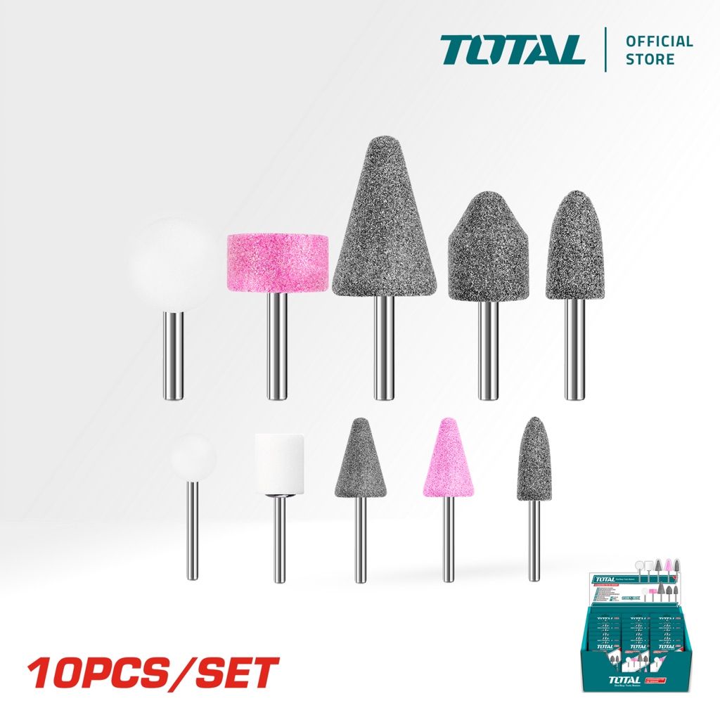TOTAL ACCESSORIES FOR DIE GRINDER AND MINI GRINDER + CYLINDER + CONE + BULLET + T + ROUND (10 PCS) TAKB1001