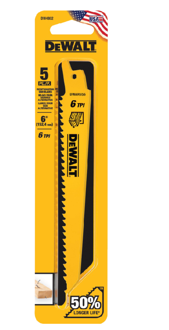 Dewalt PKT 5 RECIPROCATING SAW BLADES 6" 6 TP