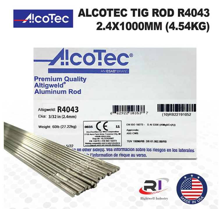 RIGHTWELL ALCOTEC R4043 ALUMINUM TIG WELDING ROD 2.4MM (4.54KG)